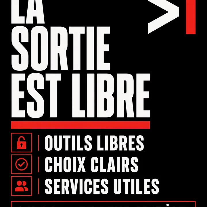 Visuel présentant l’identité graphique de La Sortie sur fond sombre.